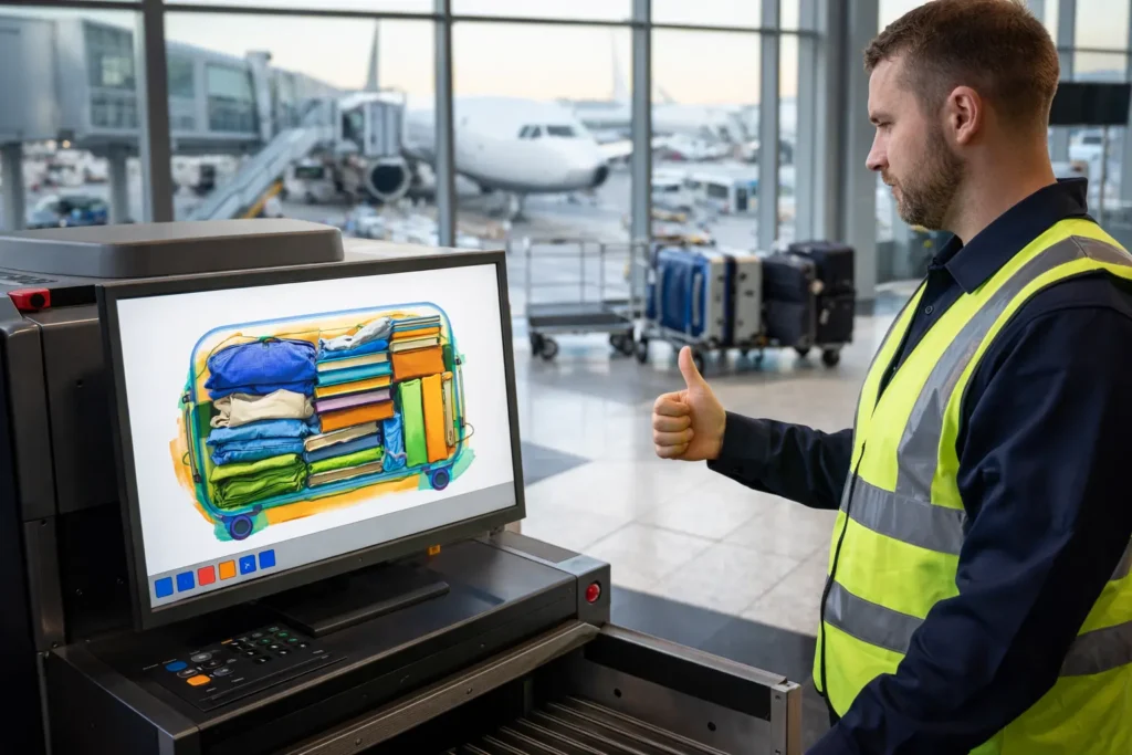 Customs giving a green signal on personal belongings